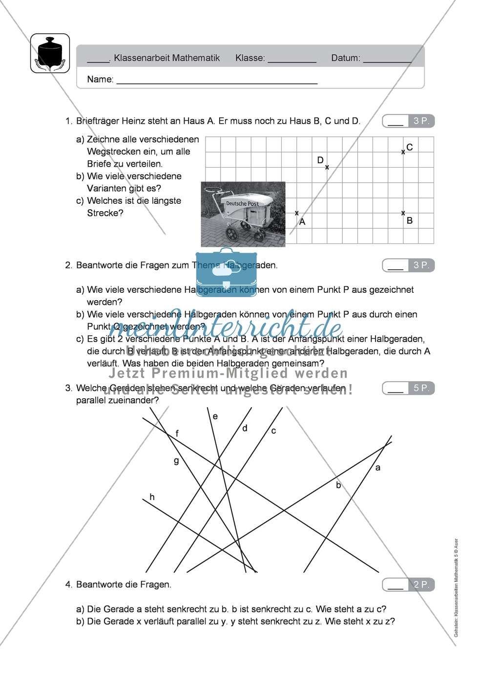 Klassenarbeit zu geometrischen Figuren Preview 1