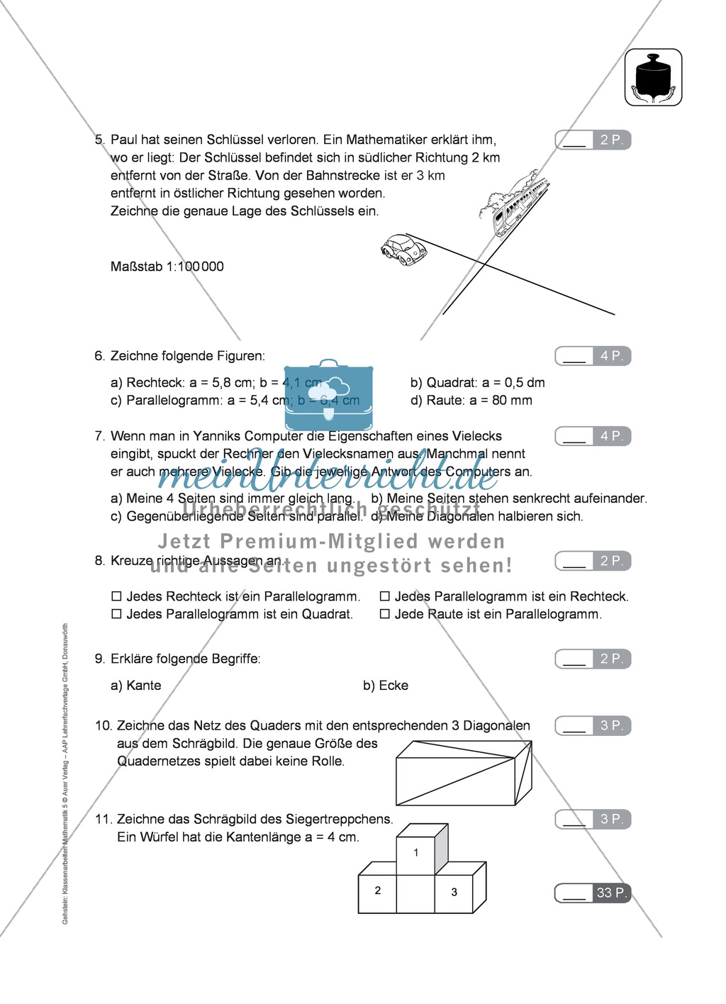 Klassenarbeit zu geometrischen Figuren Preview 2