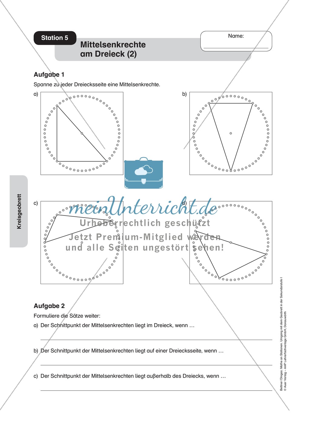Einführung in die Mittelsenkrechte am Dreieck mit Hilfe eines Kreises Preview 3