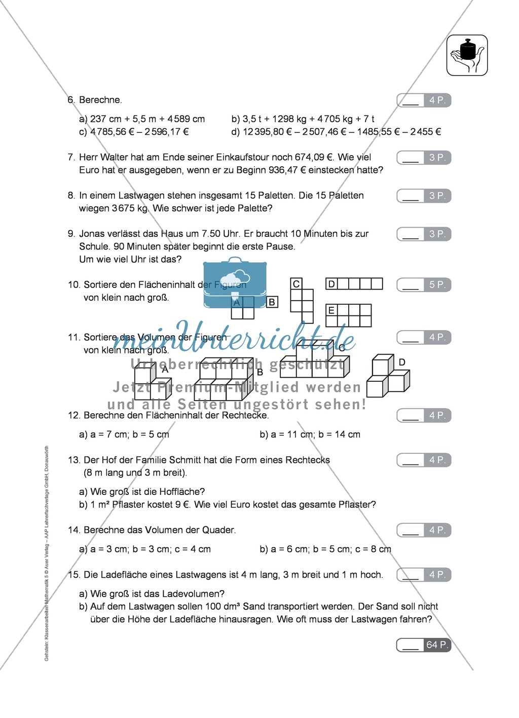 Klassenarbeit zu Maßeinheiten Preview 2