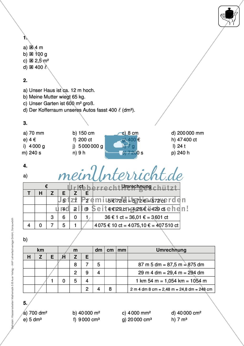 Lernkontrolle zur Maßeinheiten Preview 3