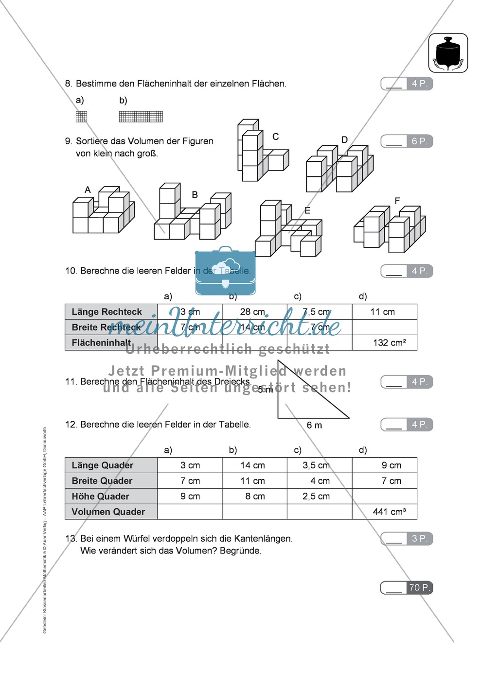 Klassenarbeit zum Themenfeld Maßeinheiten Preview 2