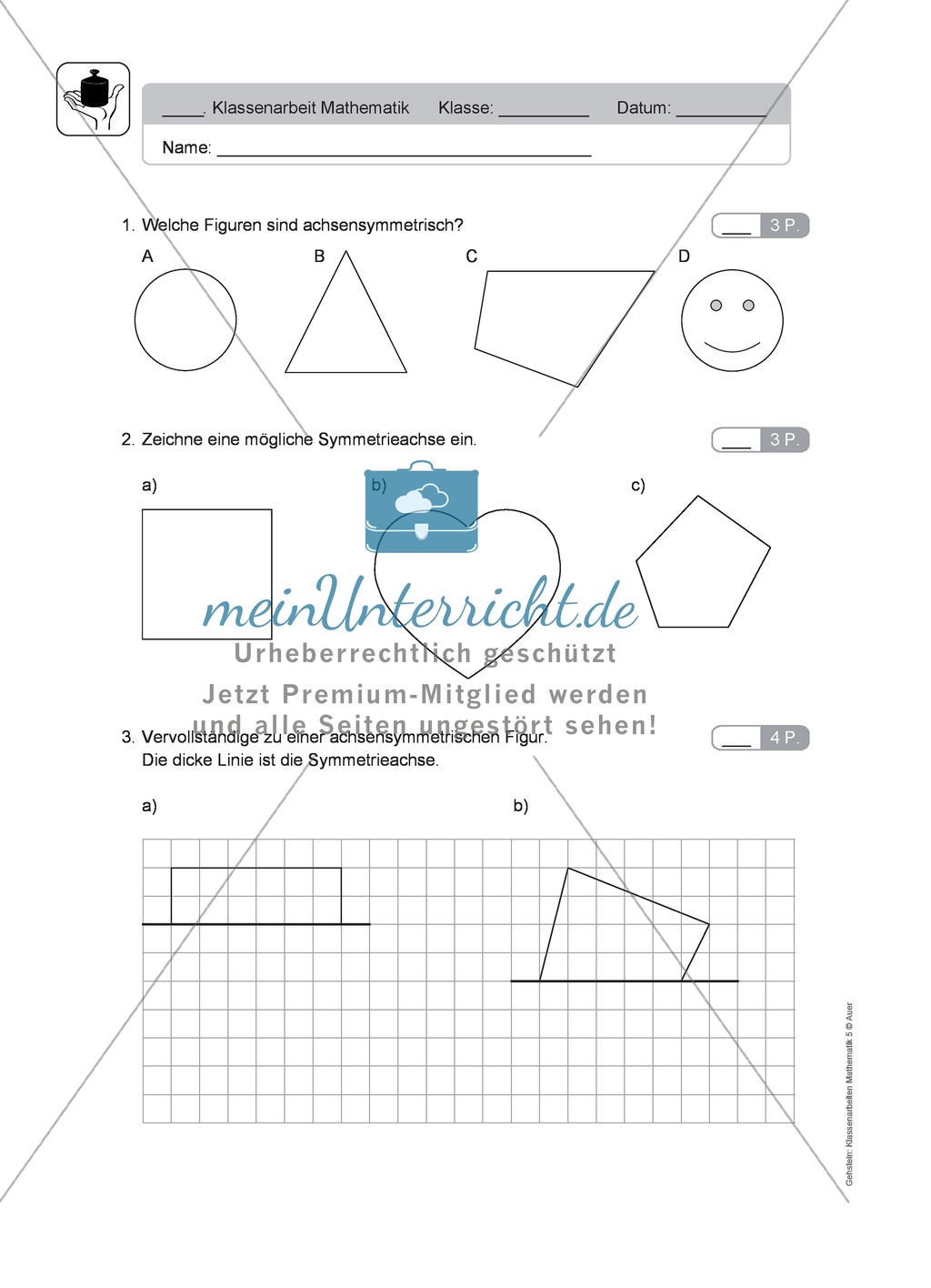 Lernkontrolle zum Themenfeld Spiegeln und Verschieben Preview 1