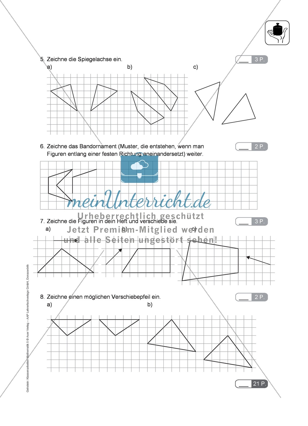 Klassenarbeit oder Lernkontrolle zur Achsensymmetrie Preview 2