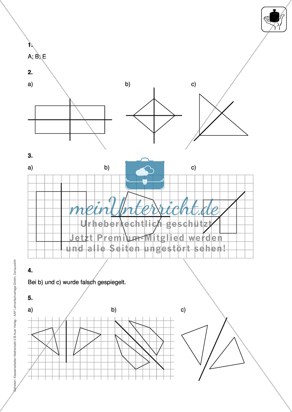 Klassenarbeit oder Lernkontrolle zur Achsensymmetrie Preview 3