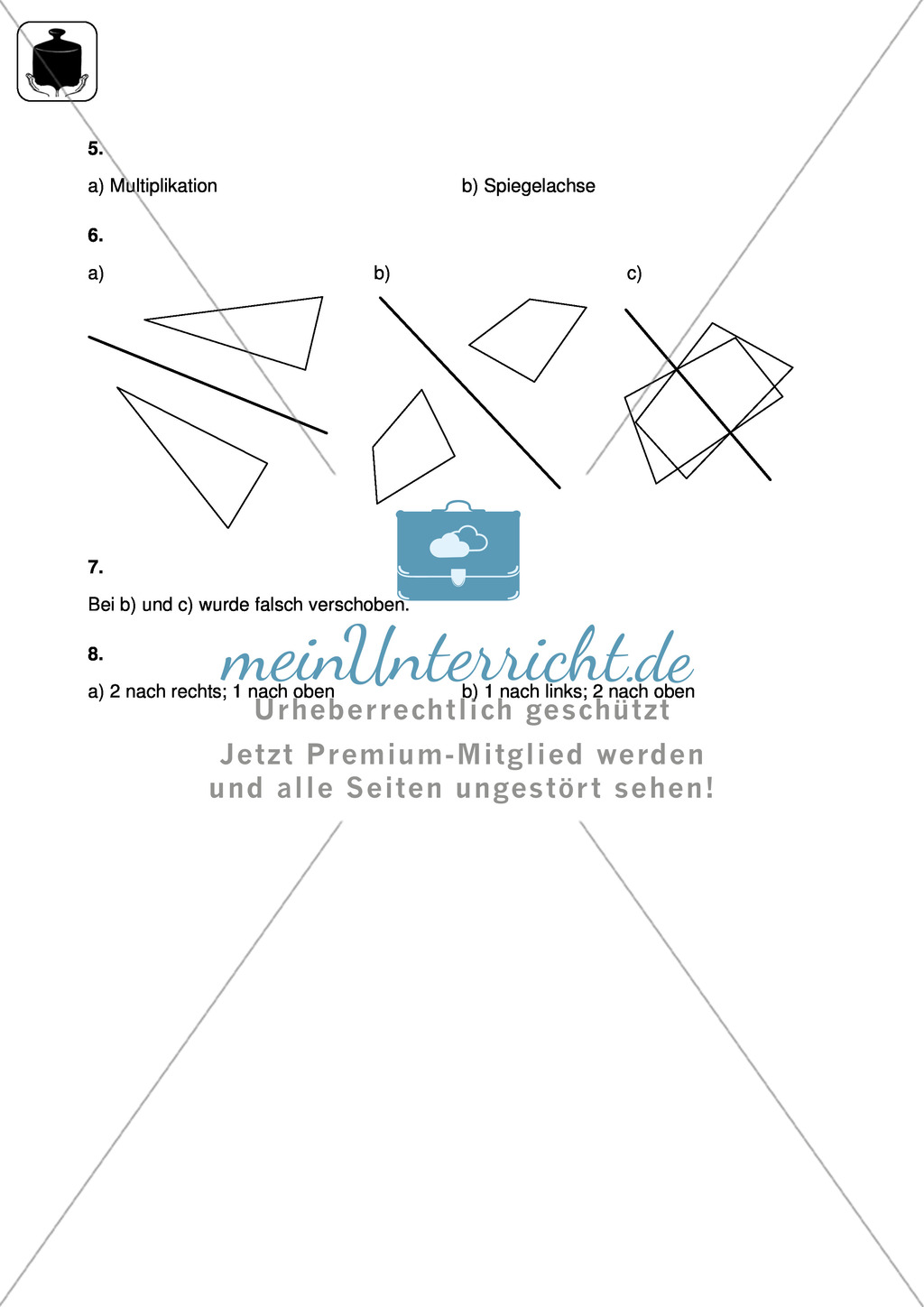 Klassenarbeit oder Lernkontrolle zum Themenfeld Achsensymmetrie und Verschieben Preview 4