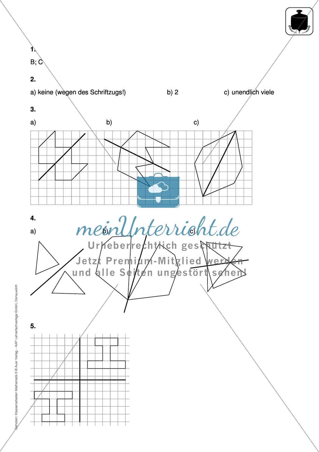 Klassenarbeit oder Lernkontrolle zum Themenfeld Spiegeln und Verschieben Preview 3