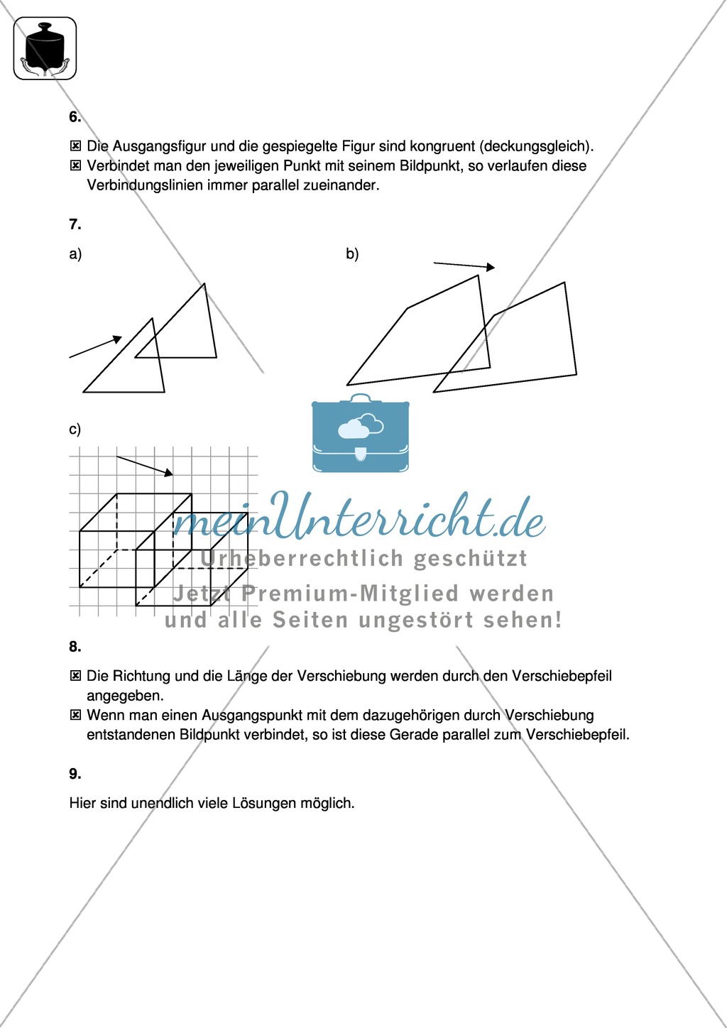 Klassenarbeit oder Lernkontrolle zum Themenfeld Spiegeln und Verschieben Preview 4