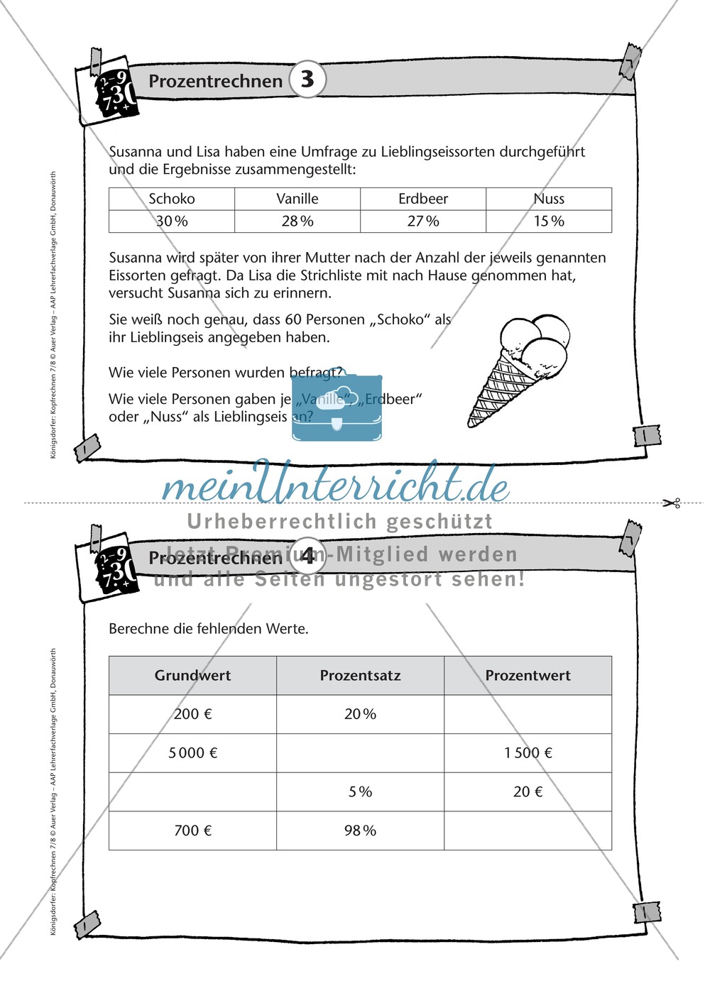 Aufgaben auf Karteikarten aus dem Themenfeld Prozentrechnen, zur Selbstkontrolle Preview 3