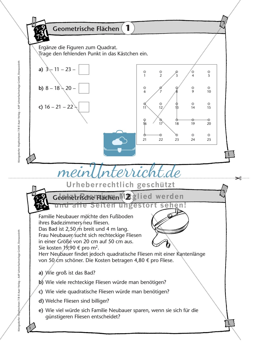 Übungsaufgaben au Karteikarten aus dem Themenfeld Geometrische Flächen Preview 1