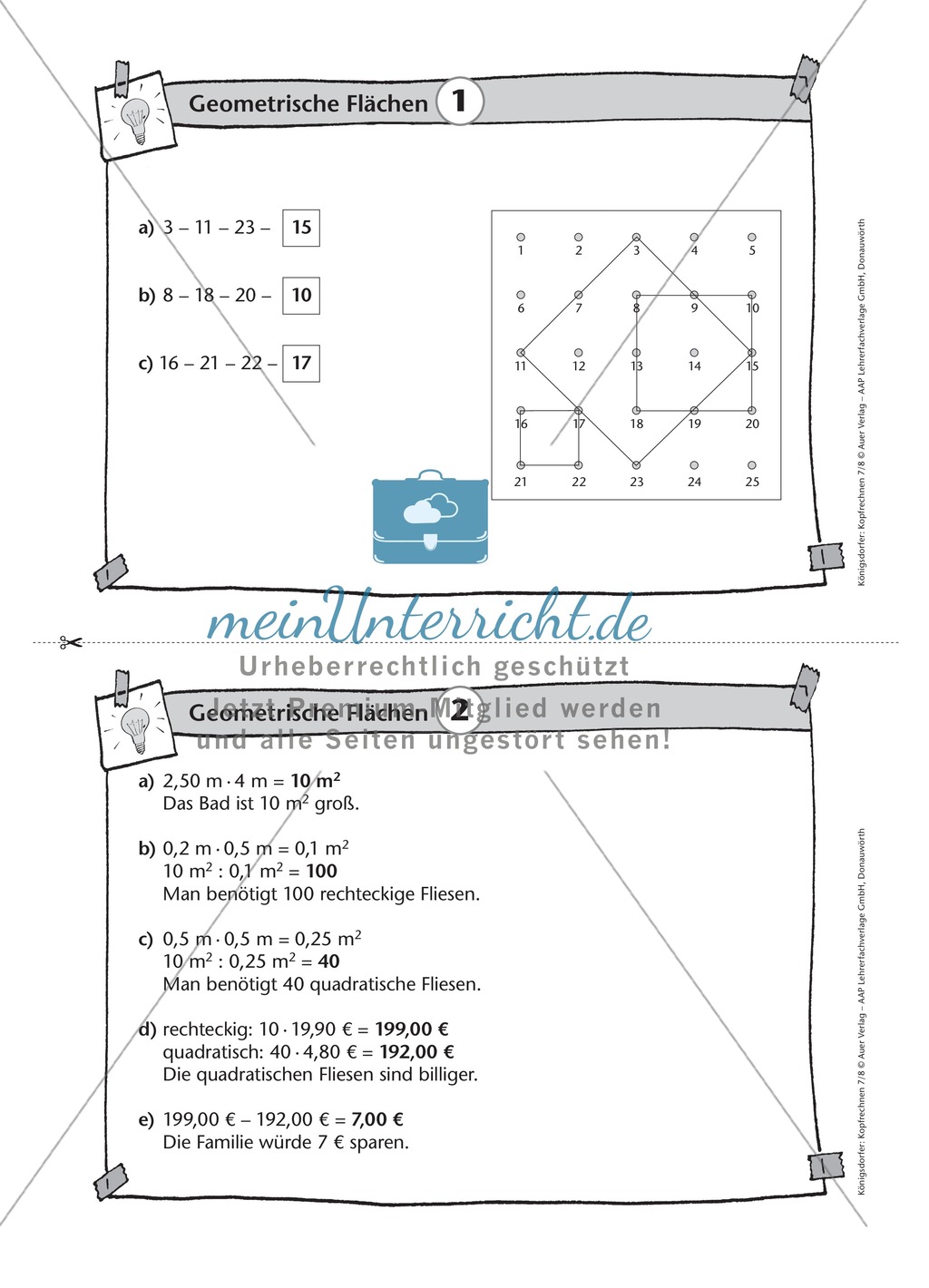 Übungsaufgaben au Karteikarten aus dem Themenfeld Geometrische Flächen Preview 2