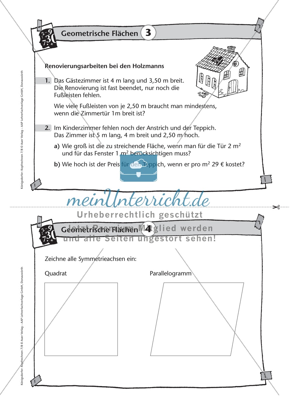 Übungsaufgaben au Karteikarten aus dem Themenfeld Geometrische Flächen Preview 3
