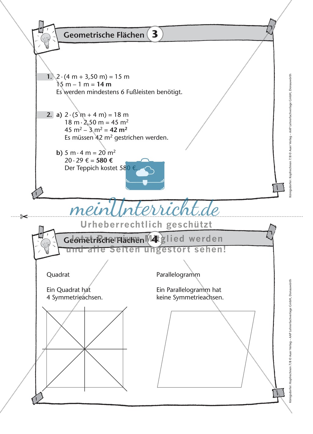 Übungsaufgaben au Karteikarten aus dem Themenfeld Geometrische Flächen Preview 4