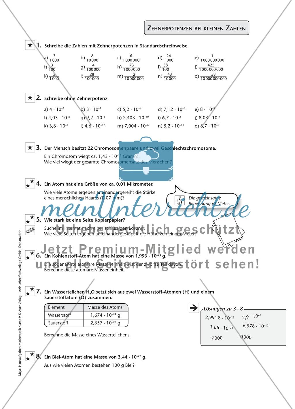 Aufgaben zur Zehnerpotenzen Preview 2