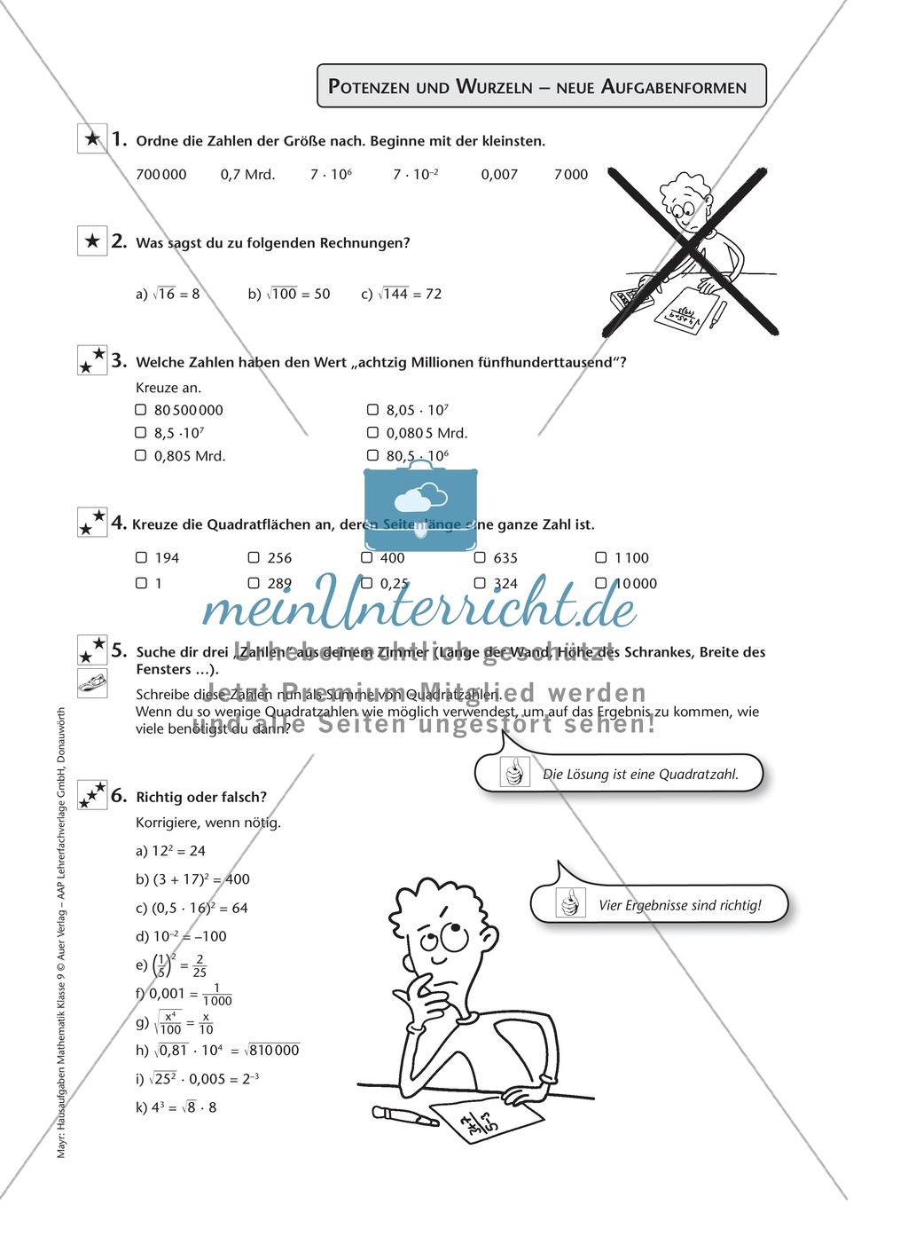 Quadratzahlen, Wurzeln und Potenzen in verschiedenen Aufgabenformen Preview 2