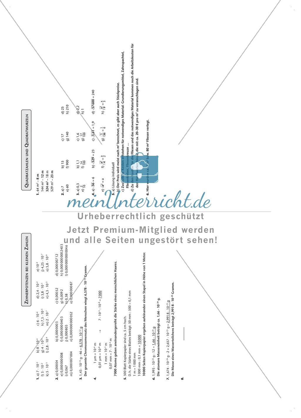 Quadratzahlen, Wurzeln und Potenzen in verschiedenen Aufgabenformen Preview 3