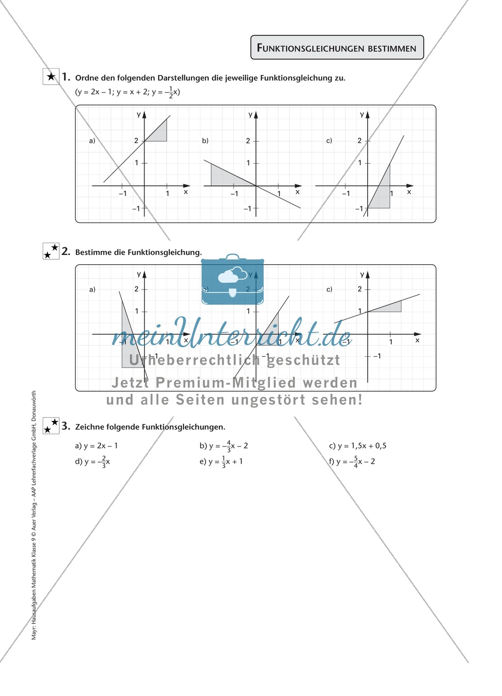 Aufgaben zur Darstellung und Berechnung linearer Funktionen Preview 3