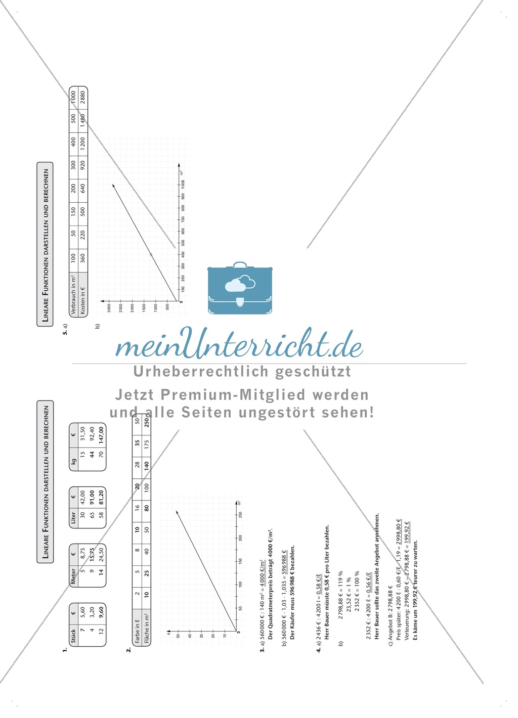 Aufgaben zur Darstellung und Berechnung linearer Funktionen Preview 4