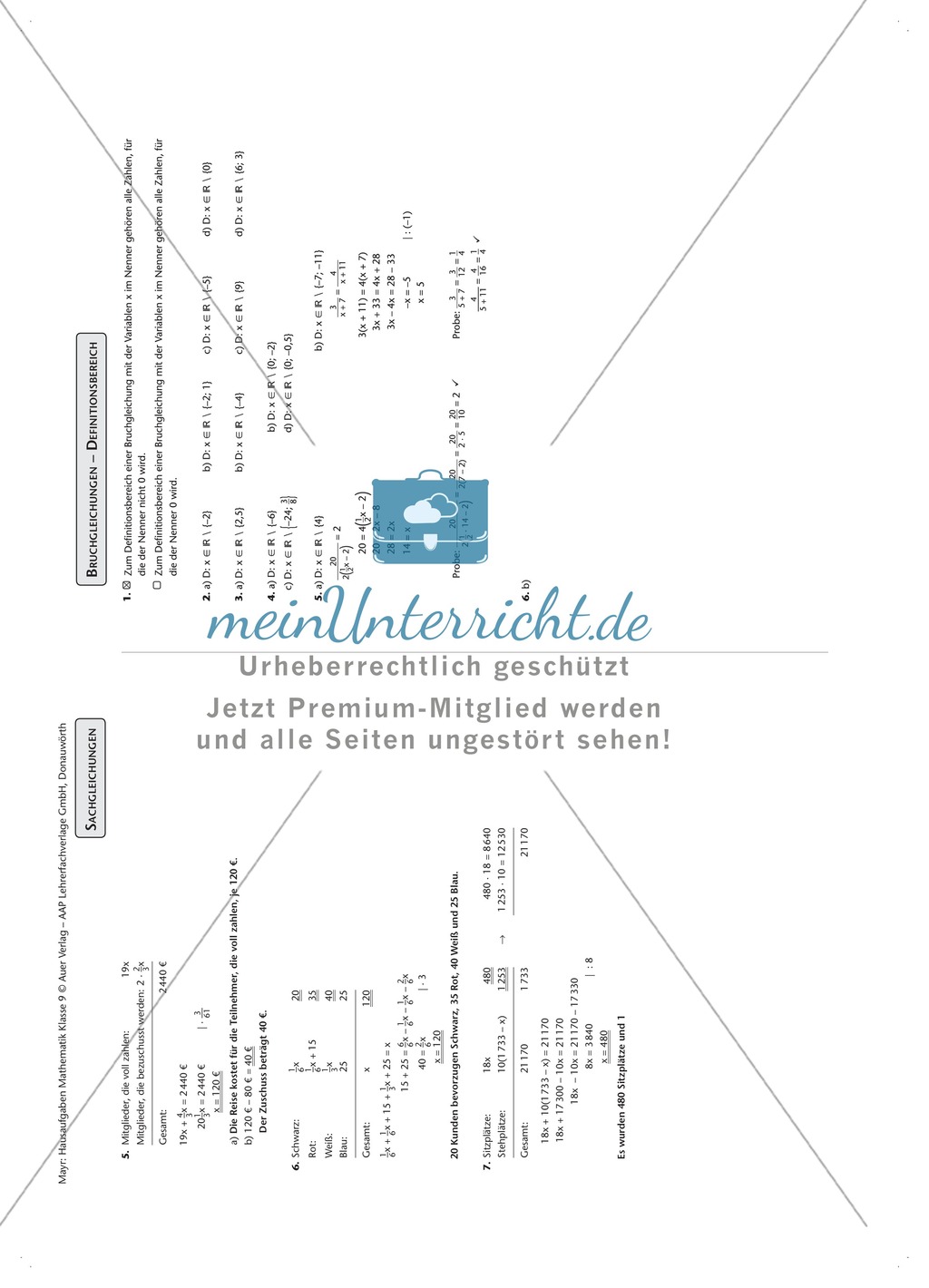 Bestimmung des Definitionsbereichs bei Bruchgleichungen Preview 2