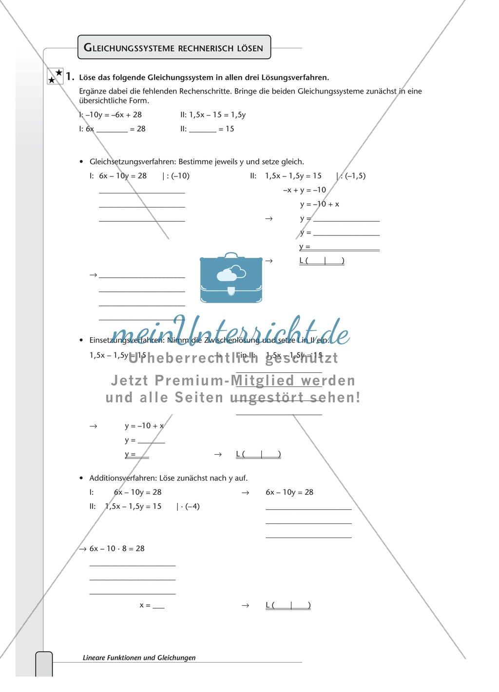 Aufgaben zur grafischen und rechnerischen Lösung von Gleichungssystemen Preview 4