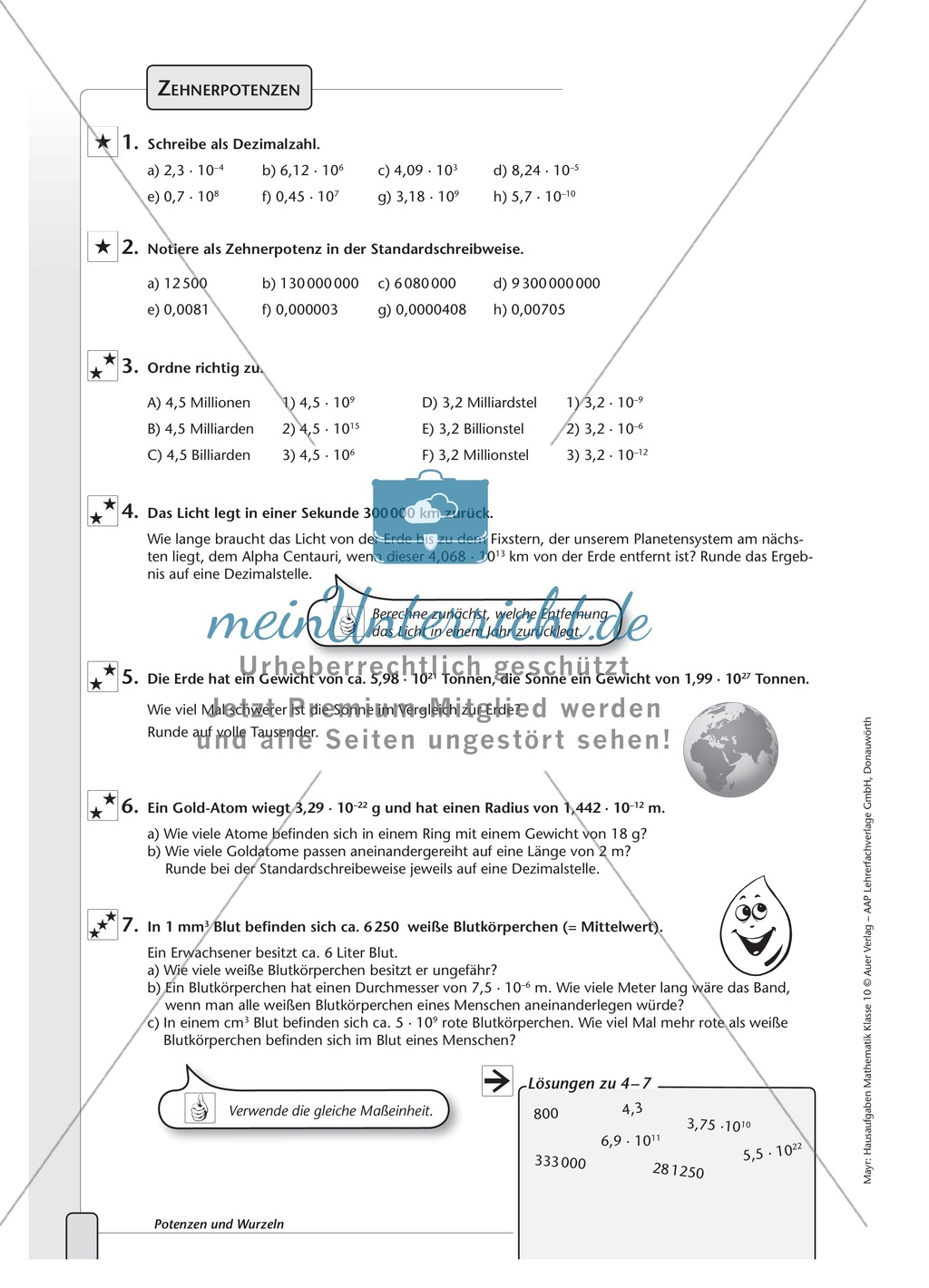 Aufgaben und Definitionen zu Potenzen Preview 1