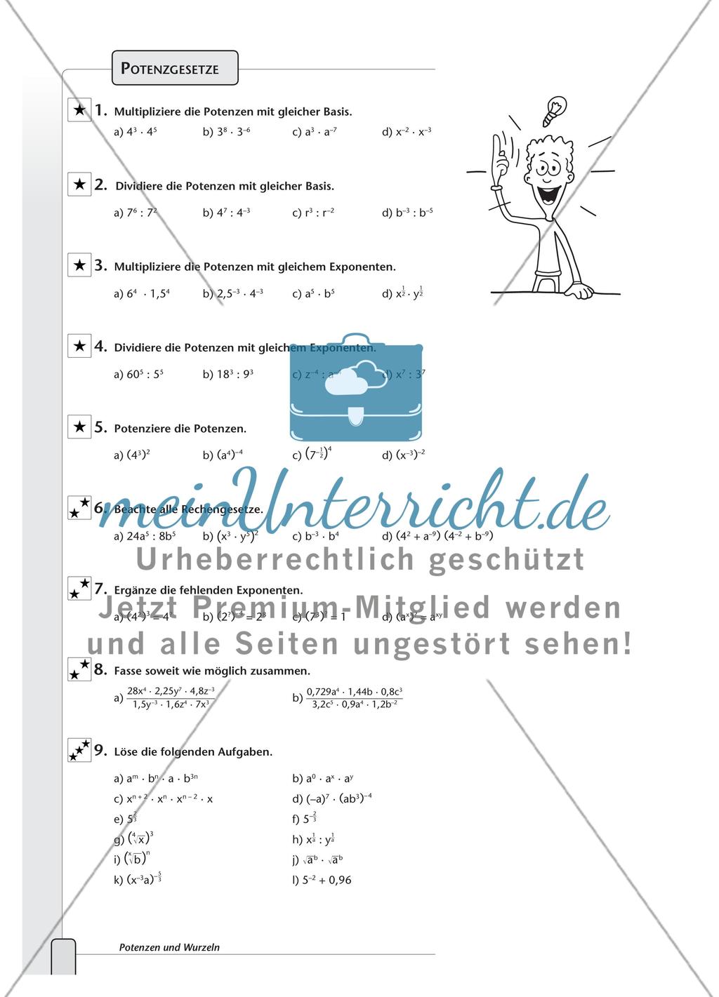 Aufgaben und Definitionen zu Potenzen Preview 3