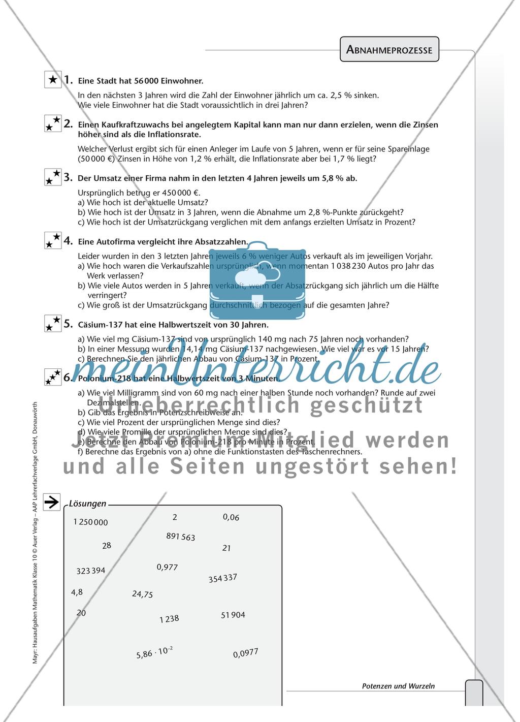 Aufgaben zu Logarithmen und Darstellungen von Abnahme- und Wachstumsprozessen Preview 3
