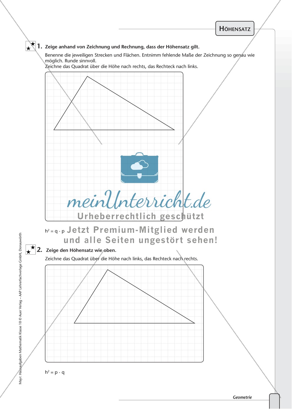 Definition des Kathetensatzes und der Höhensätze Preview 2