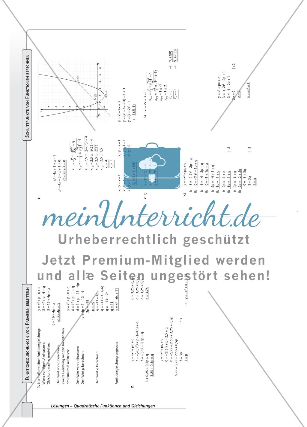 Aufgaben zur Normalparabel und Bestimmung der Funktionsgleichungen von Parabeln Preview 7