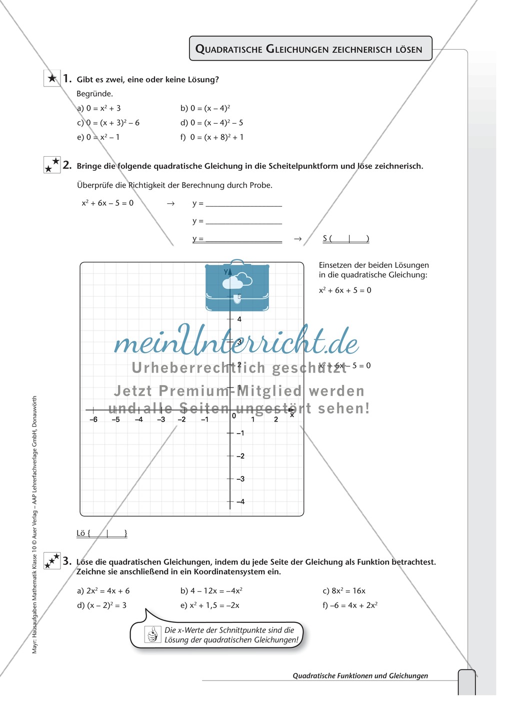 Übungen zu quadratischen Gleichungen Preview 1