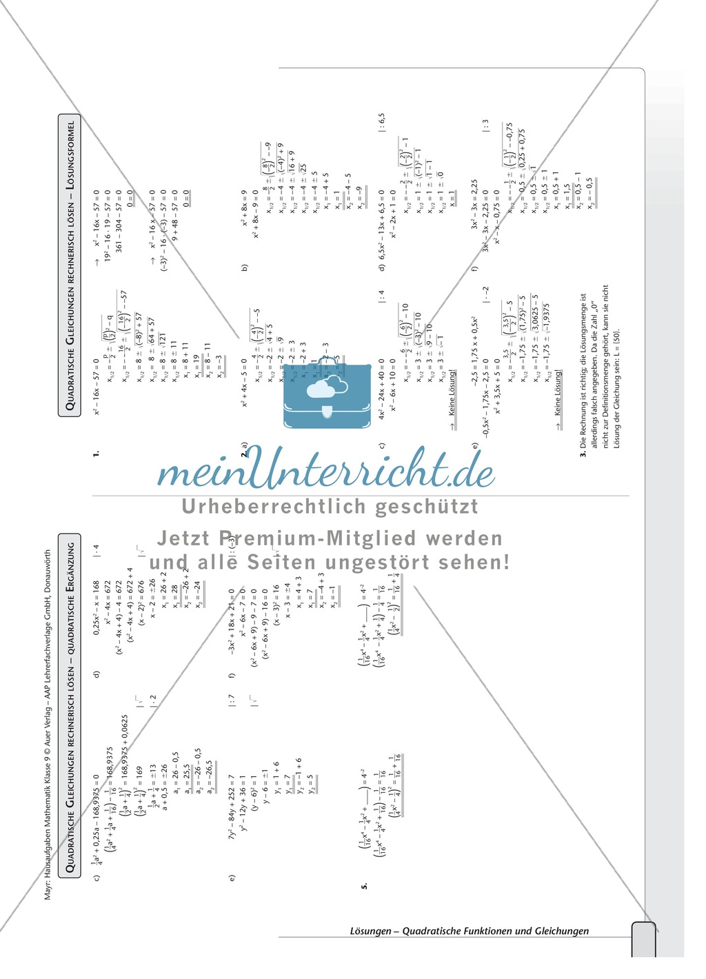 Übungen zu quadratischen Gleichungen Preview 5