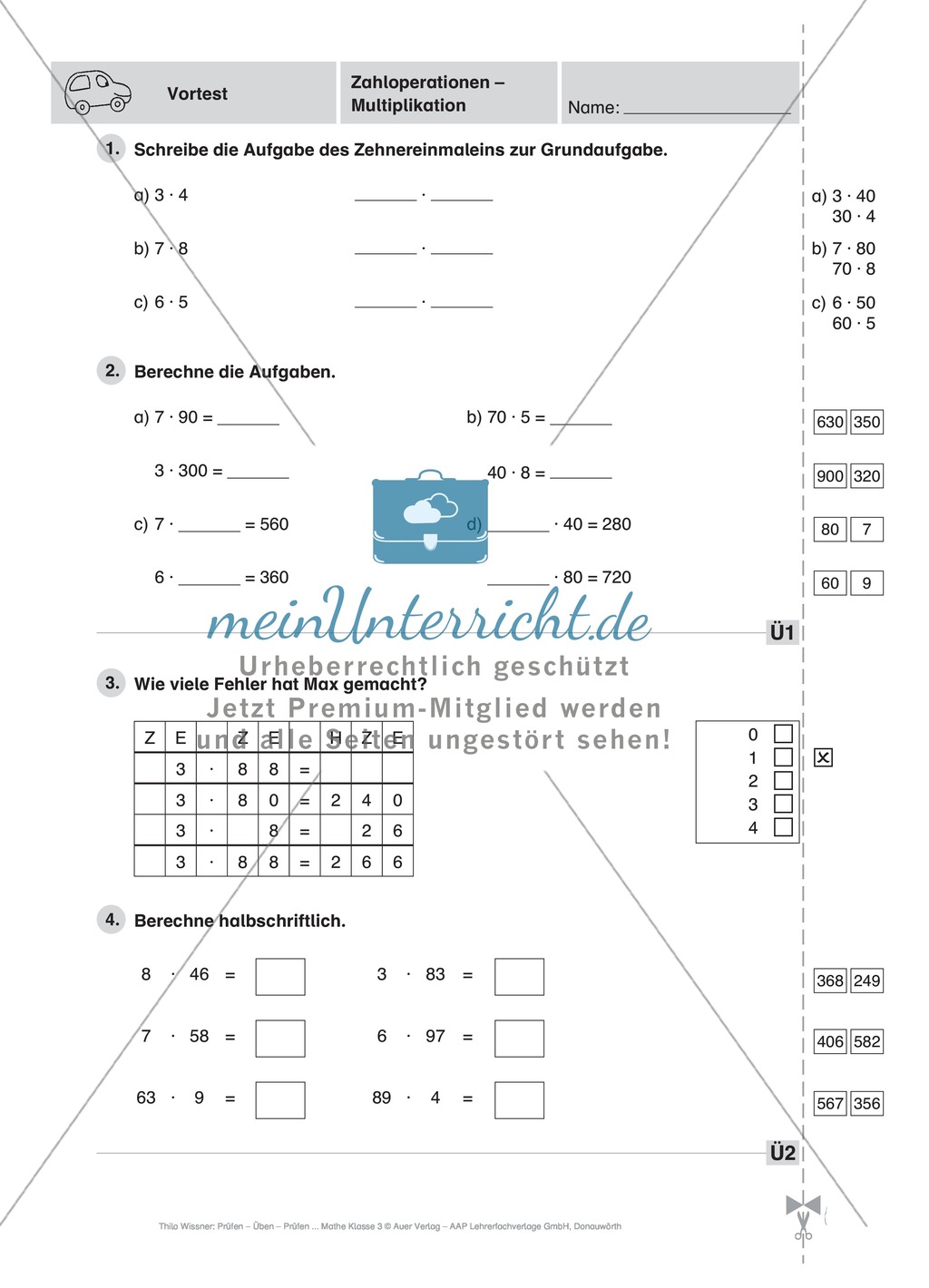 Mathefahrschule: Zahlenoperationen bis 1000 - Multiplikation Preview 3