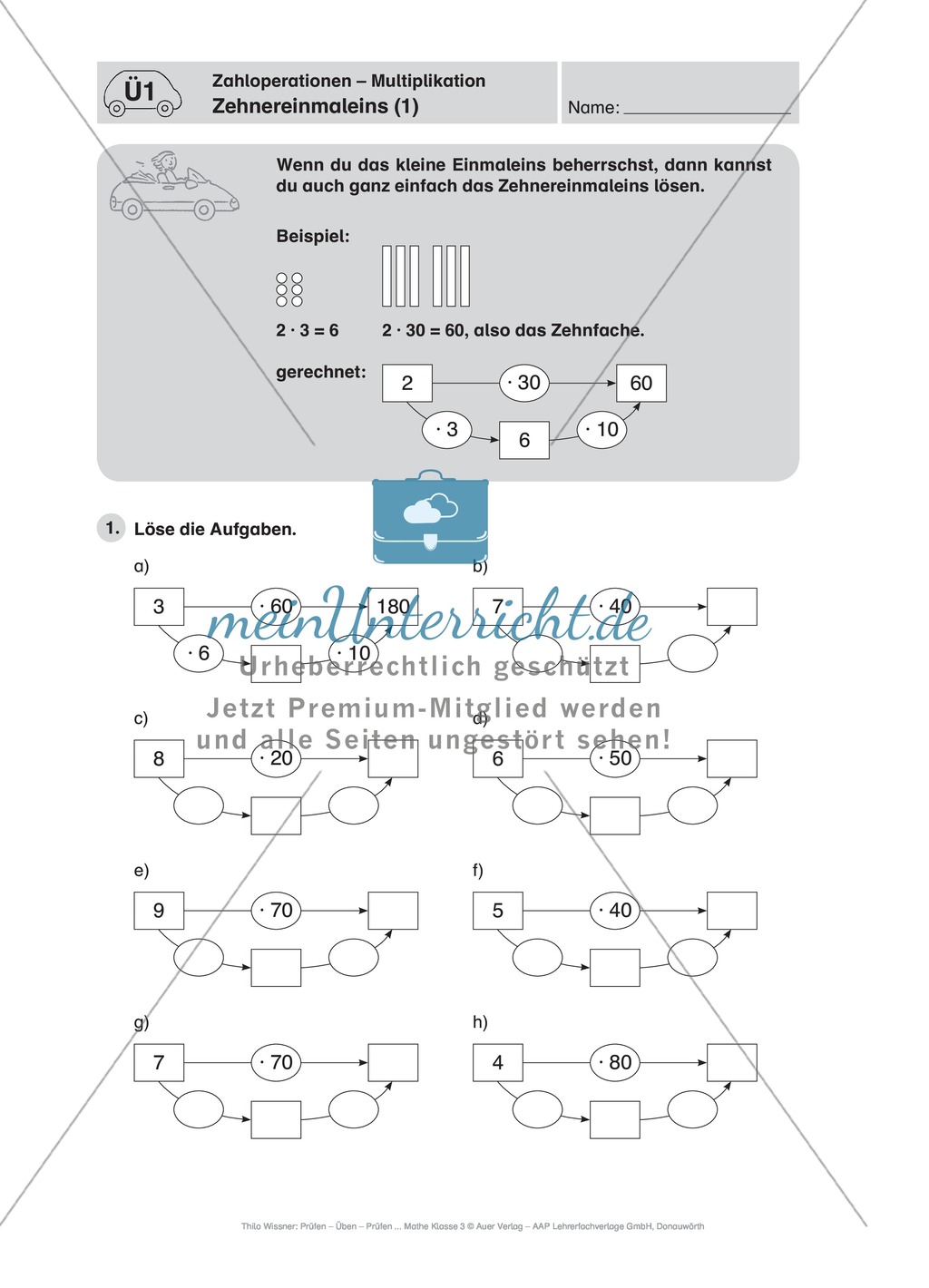 Mathefahrschule: Zahlenoperationen bis 1000 - Multiplikation Preview 4