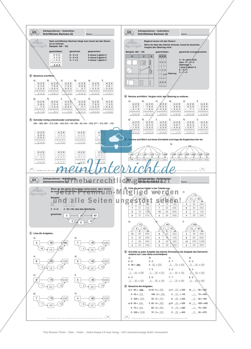 Mathefahrschule: Zahlenoperationen bis 1000 - Multiplikation Preview 9