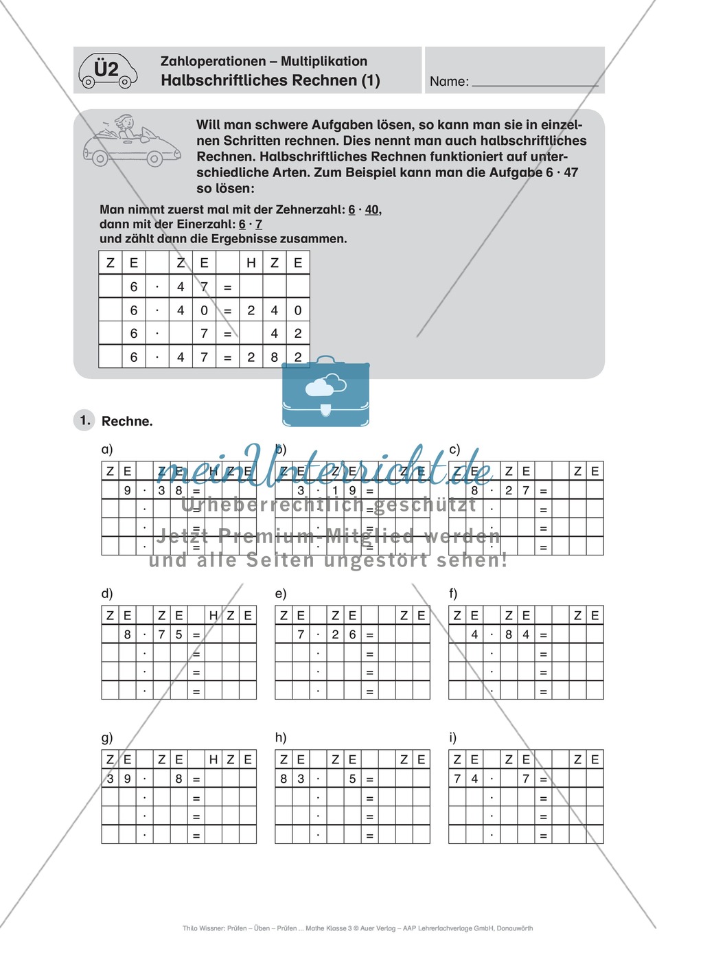 Zahlen bis 1000: Halbschriftliches Multiplizieren Preview 1
