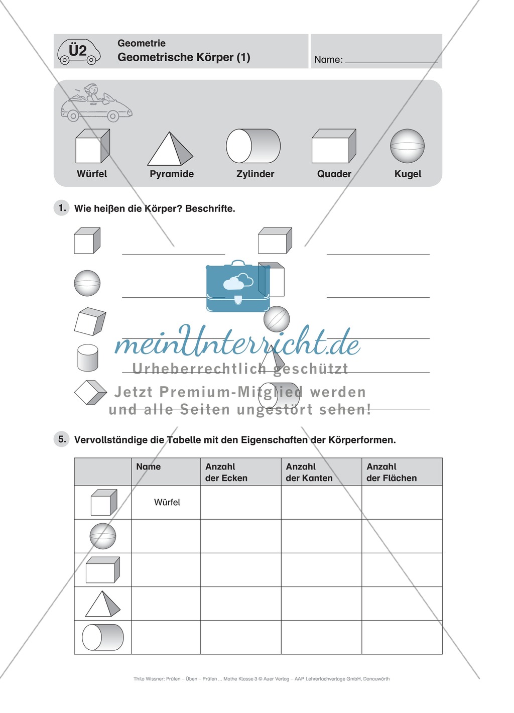 Mathefahrschule: Geometrie - Kreis, Quader, Zylinder etc. Preview 6