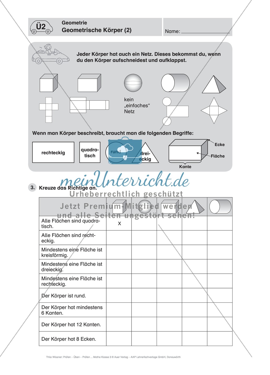 Mathefahrschule: Geometrie - Kreis, Quader, Zylinder etc. Preview 7