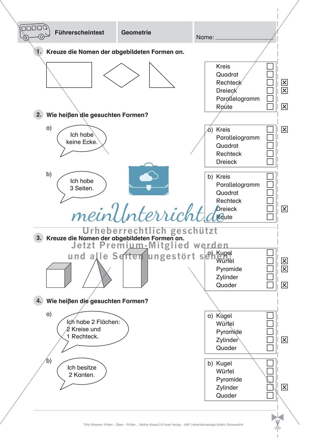 Mathefahrschule: Geometrie - Kreis, Quader, Zylinder etc. Preview 8