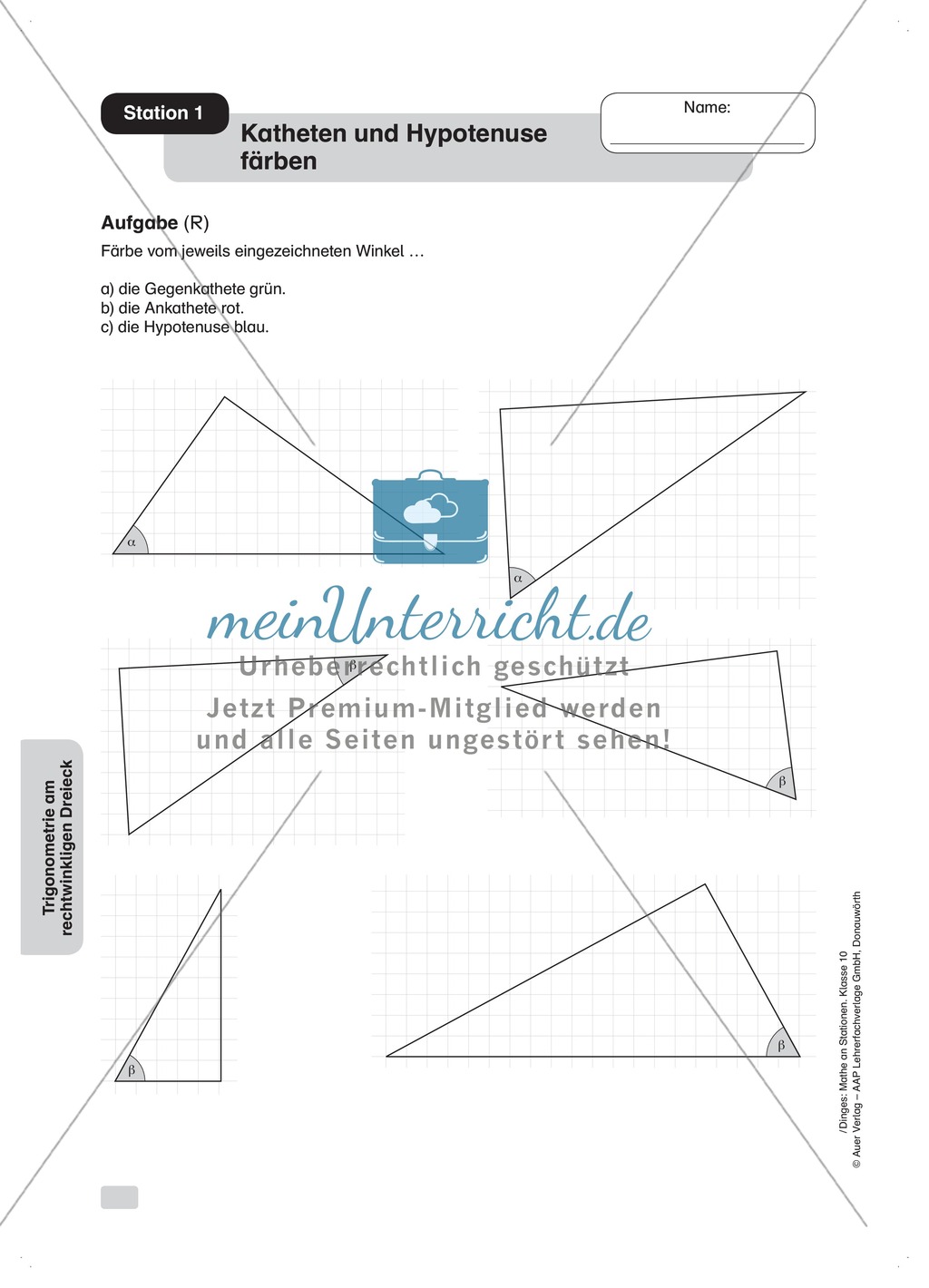 Aufgaben zur Trigonometrie: Verhältnisse im rechtwinkligen Dreieck Preview 1