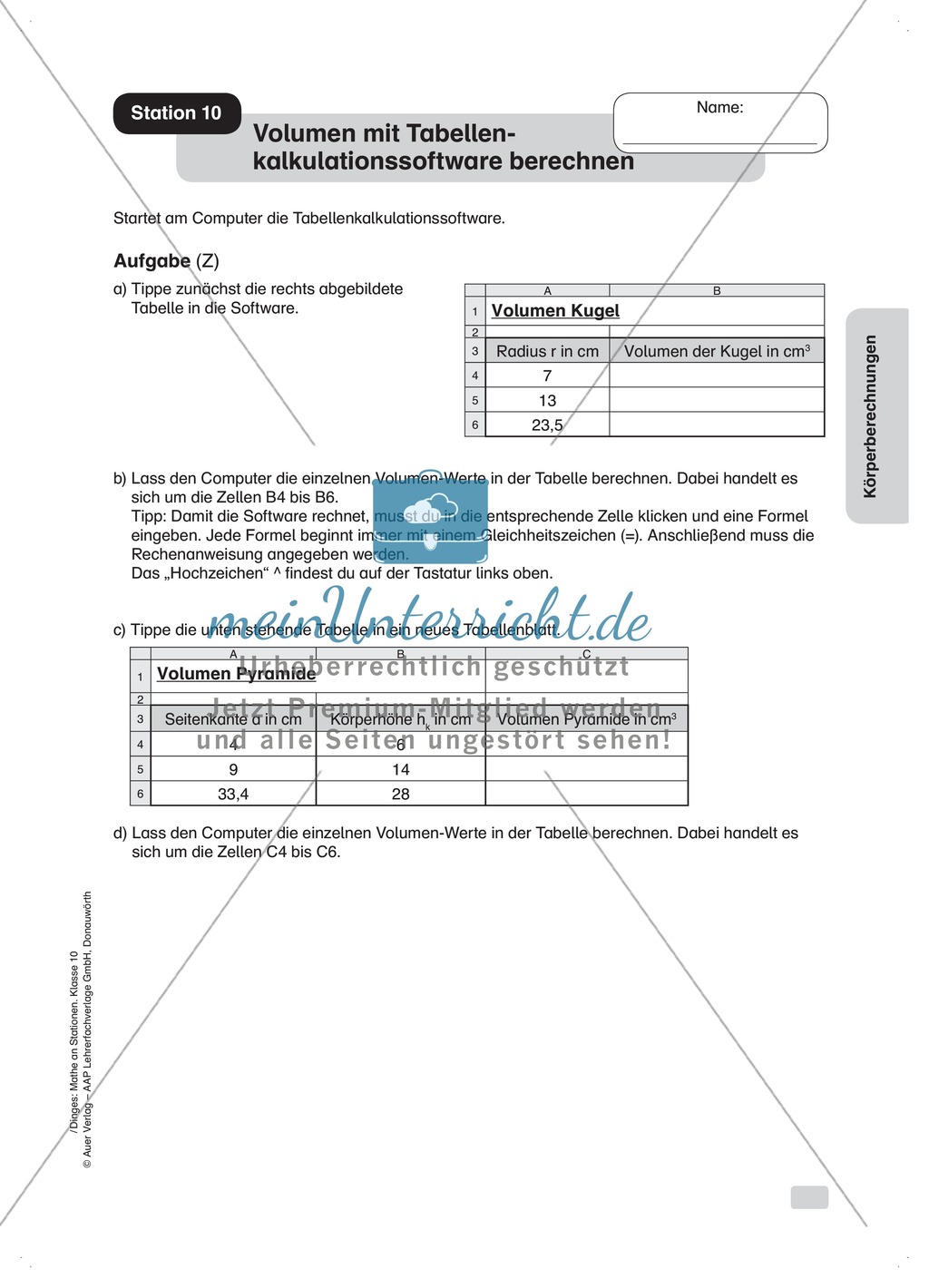 Stationenlernen: Berechnung von Körpern Preview 11