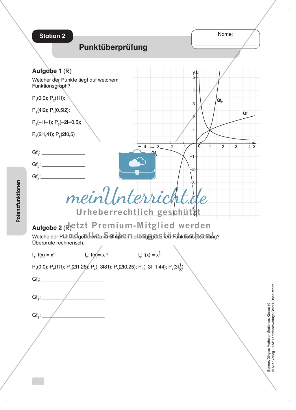 Potenzfunktionen: Wertetabelle, Zeichnen und Punktprüfung Preview 2
