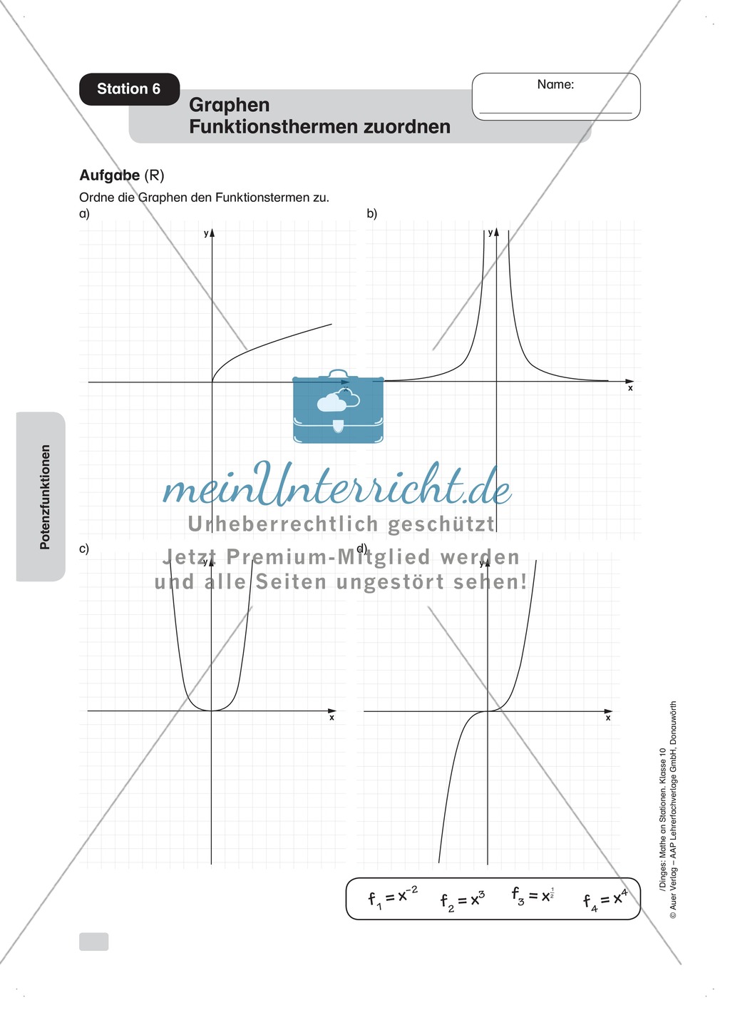 Graphen zu Potenzfunktionen skizzieren, zuordnen und diskutieren Preview 2