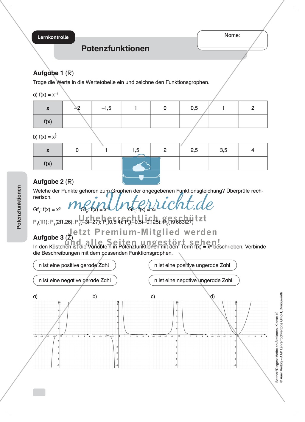 Übungen zu Potenzfunktionen Preview 2
