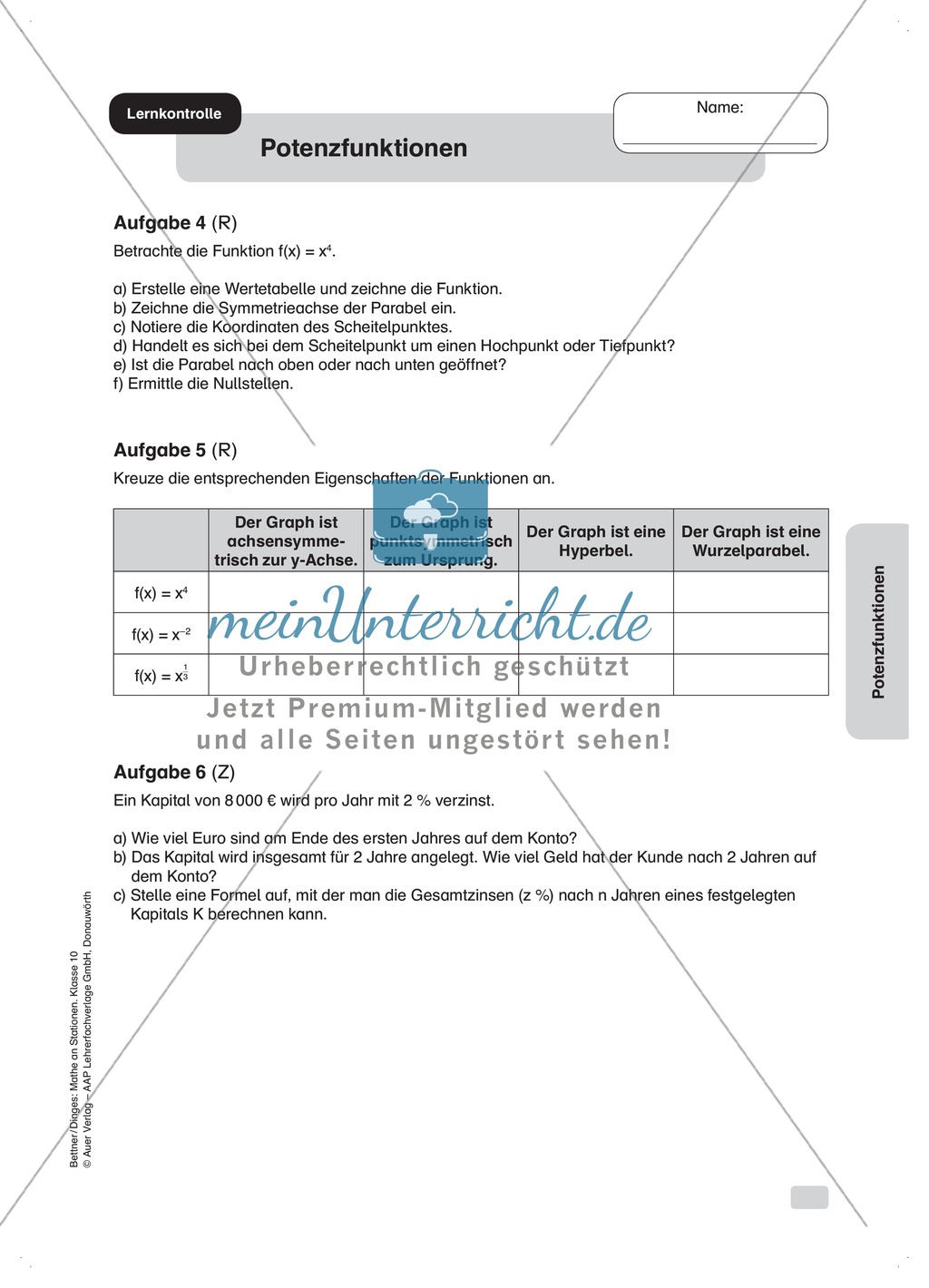 Übungen zu Potenzfunktionen Preview 3