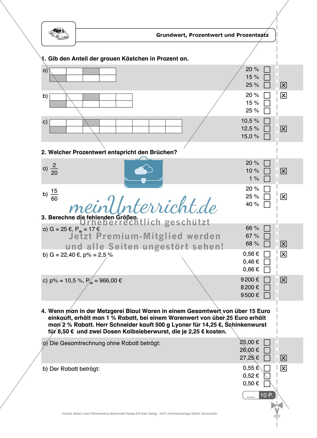Prozentrechnung: Vermehrter und verminderter Grundwert. Enthält Schnelltest und Lösungen. Preview 1