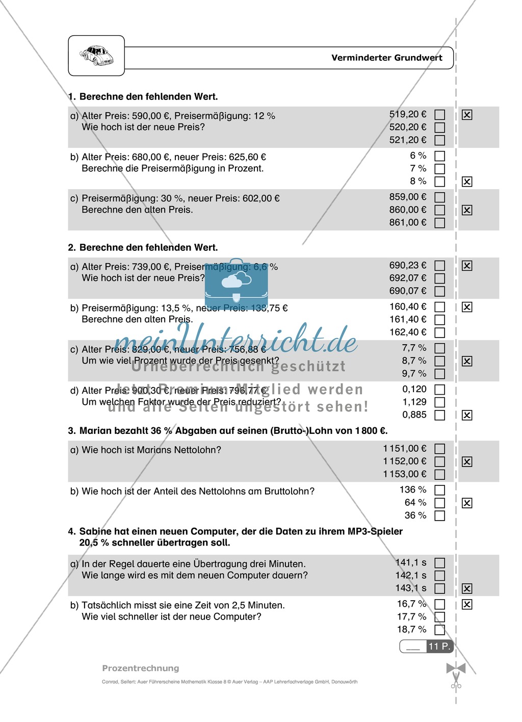 Prozentrechnung: Vermehrter und verminderter Grundwert. Enthält Schnelltest und Lösungen. Preview 5