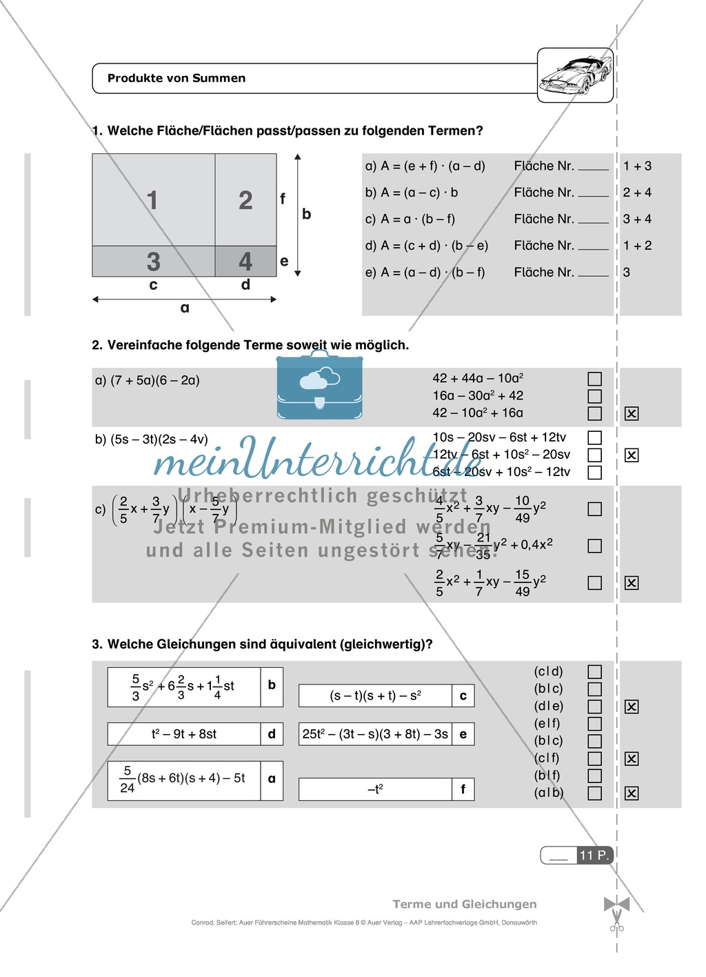 Einfache und geklammerte ganze und rationale Terme und Gleichungen. Enthält einen Schnelltest und Lösungen. Preview 7