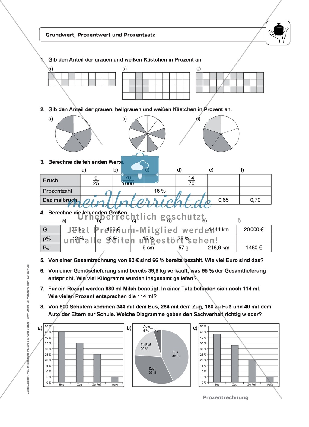 Prozentrechnung: Grundlagen und Dreisatz - Infotexte + Aufgaben + Lösungen Preview 2