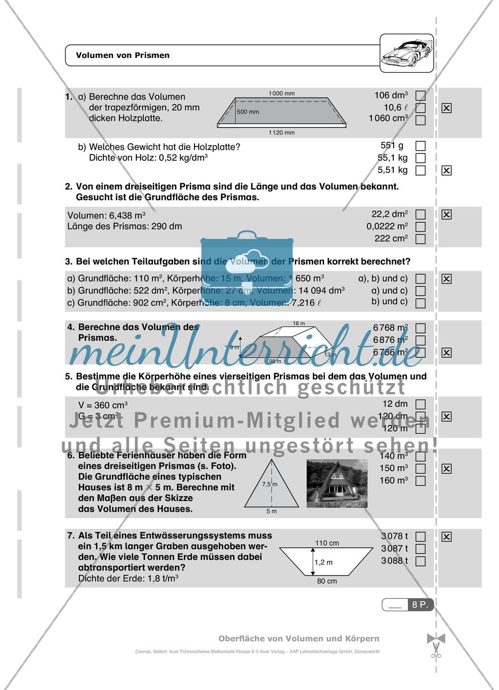 Die Oberfläche und das Volumen von Prismen - Aufgaben mit Selbstkontrolle Preview 4