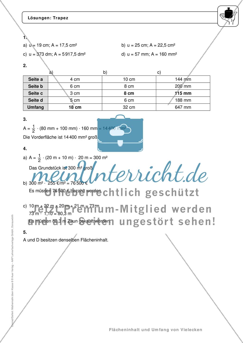 Umfang und Flächeninhalt eines Trapez Preview 4
